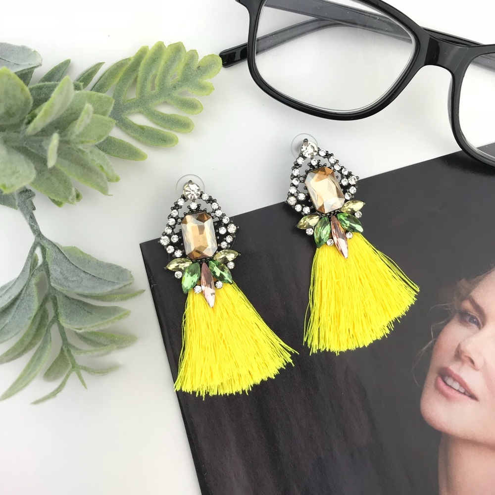 “Lola” Crystal + Tassel Statement Earrings